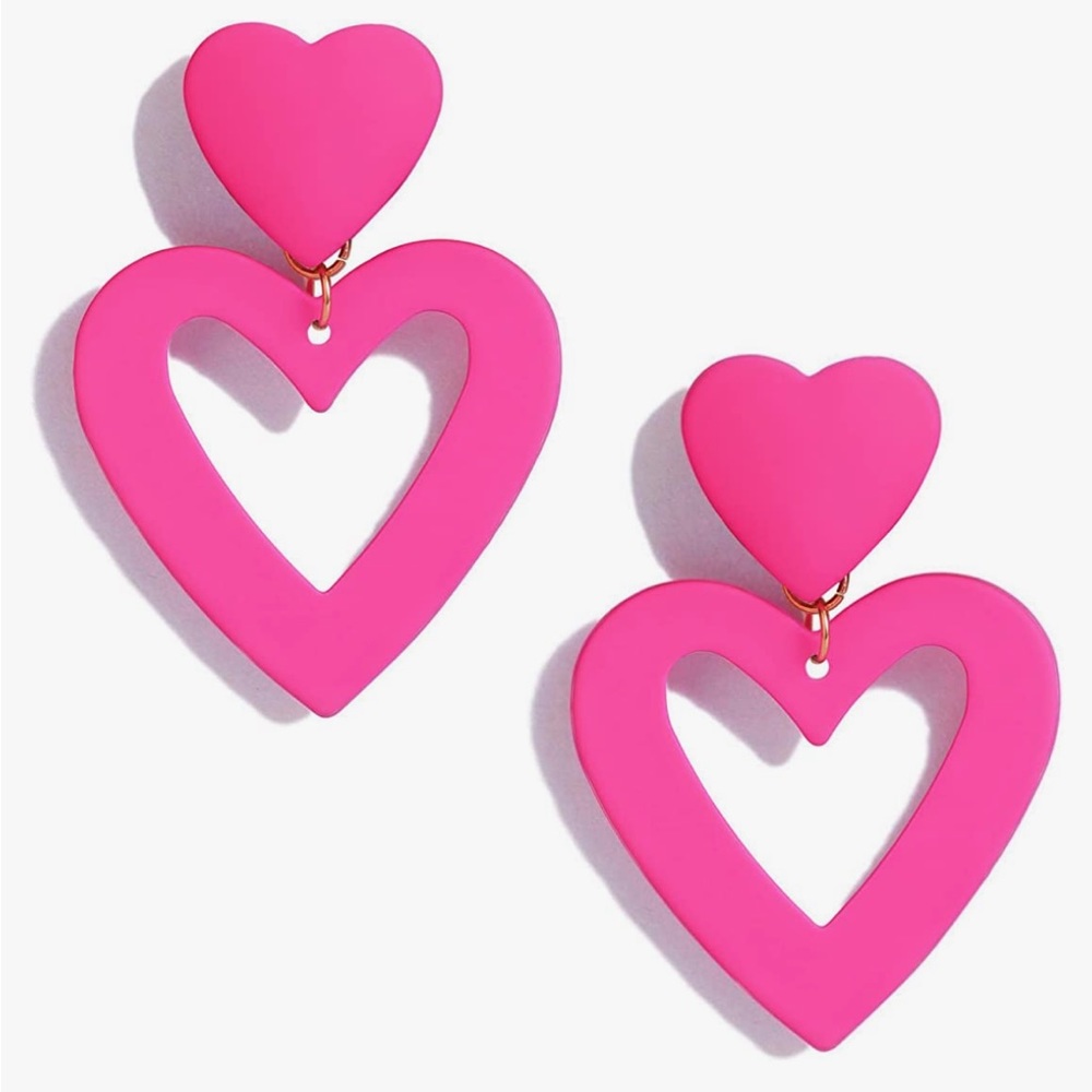 PopTopping Double Heart Earrings Dangling Heart Drop Earrings For Women